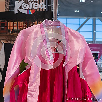 Hanbok - women traditional Korean costume vibrant colors for attire during traditional occasions: celebrations, festivals, ceremon Editorial Stock Photo