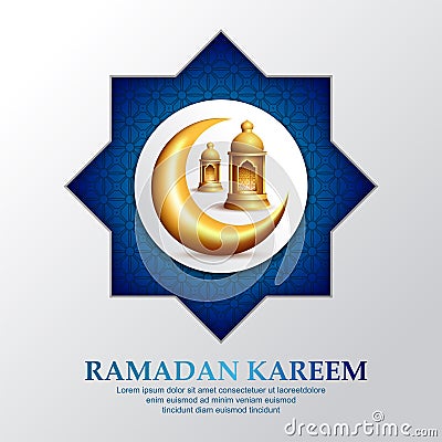 Ramadan Kareem with golden crescent moon and beautiful glowing lantern vector Stock Photo