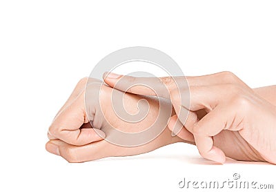 Hand in action apply cream to skin Stock Photo