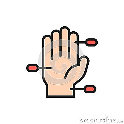 Hand acupuncture flat color line icon. Isolated on white background Vector Illustration