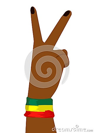 Hand of african woman wearing a flag of Ethiopia showing victory sign Vector Illustration