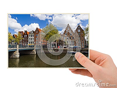 Hand and Amsterdam cityscape - Netherlands my photo Stock Photo