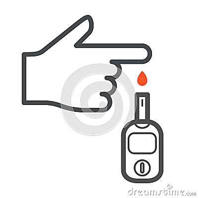 Hand applying blood drop to test strip of Glucose Meter - World Diabetes Day Vector Illustration