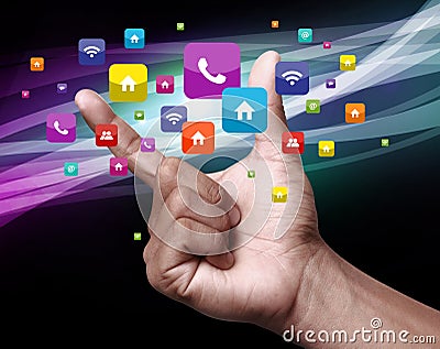 Hand with apps Stock Photo