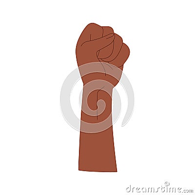 Hand, arm of black person raised up. Clenched fist of African-American activist, rising for freedom, BLM, resisting race Cartoon Illustration