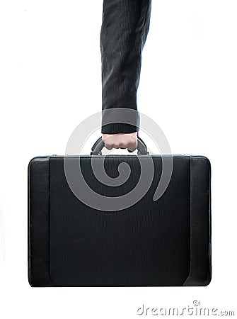 Hand and arm holding suitcase Stock Photo