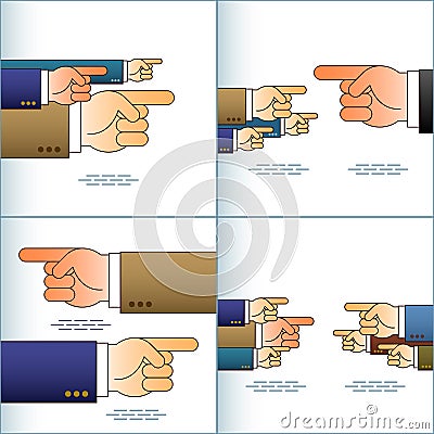 Hand Arrow Pointing Forefinger Team Sign Set Color Vector Illustration