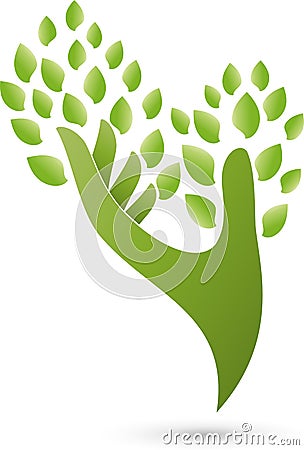 Hand as a tree, plant, naturopath and wellness logo Stock Photo