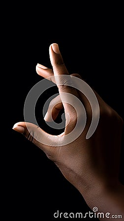 the hand of an Aufro-Americans on a black background in a beam of light Stock Photo