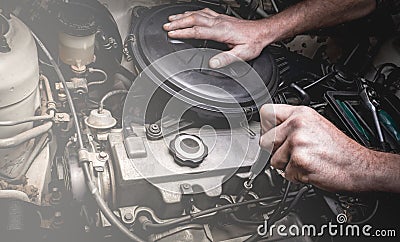 Hand of auto mechanic with a wrench. Stock Photo