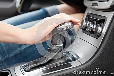 Hand on automatic gear shift Stock Photo