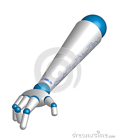 Hand of a baby robot points a finger. Artificial intelligence training. Hi-tech. Realistic isolated vector on white background Vector Illustration