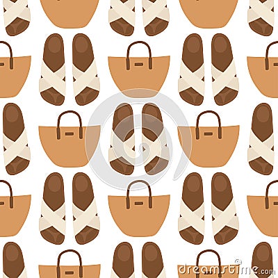 Hand bag female fashion seamless pattern background luxury style elegance purse accessory vector illustration. Vector Illustration