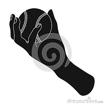 Hand with ball. Baseball single icon in black style vector symbol stock illustration web. Vector Illustration