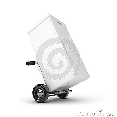 Hand barrow and fridge Stock Photo