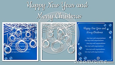 Hand bell, bows, tapes, snowflake. Vector. Plotter cutting. Cliche. The image with the inscription - merry Christmas Vector Illustration