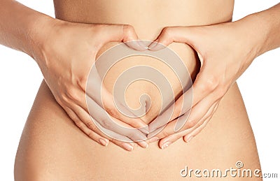 Hand on belly isolated Stock Photo