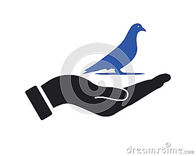 Hand Bird logo design. Dove logo with Hand concept vector. Hand and Bird logo design Vector Illustration