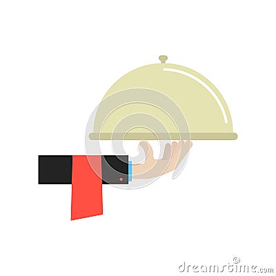 Hand in black suit holding dish Vector Illustration