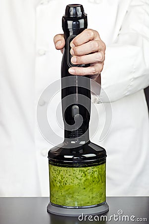Hand Blender Pesto Chef Stock Photo