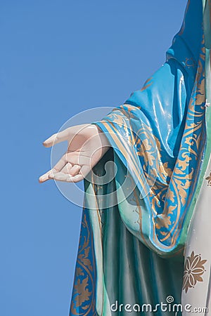 Hand of The Blessed Virgin Mary in the Roman Catholic Diocese that is public place in Chanthaburi Province. Stock Photo