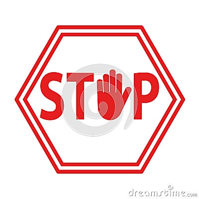 Hand blocking sign stop red on white, stock vector illustration Vector Illustration