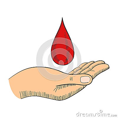 Hand with blood drop symbol Vector Illustration