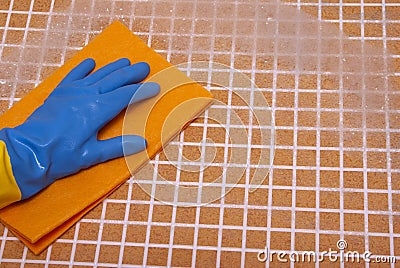 Hand in blue glove Stock Photo