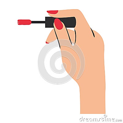 Hand with brush to paint nails Vector Illustration