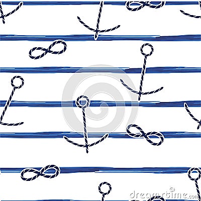 Hand brushed blue stripe with ahchor from summer rope seamless pattern illustration vector E.ps10,design for fashion fabric,web, Vector Illustration