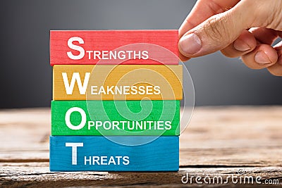 Hand Building Colorful SWOT Concept With Wooden Blocks Stock Photo