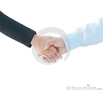 Hand of business man and woman hand shake metaphor cooperation a Stock Photo