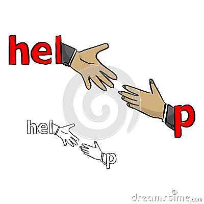 Hand of businessman helping the other vector illustration sketch doodle hand drawn with black lines isolated on white background Vector Illustration