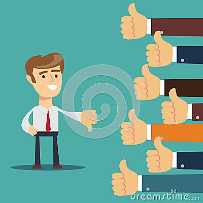 Hand of businessman,many hands with thumbs up but get one dislike feedback from the boss or customer Vector Illustration