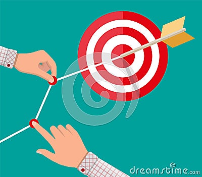 Hand of businessman pointing to arrow from target Vector Illustration