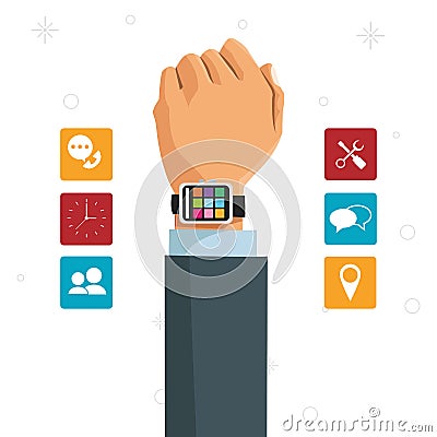 Hand businessman smart watch social media Vector Illustration