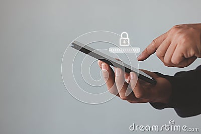 Hand of businessman using the mobile smartphone to access the mobile app for validate password Stock Photo
