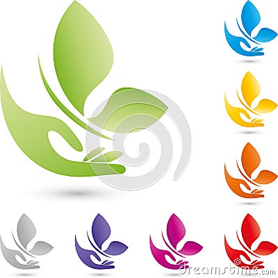 Hand and butterfly, wellness and cosmetic logo Stock Photo