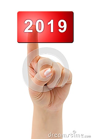 Hand and button 2019 Stock Photo