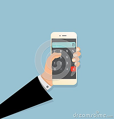 Hand calculator app of a mobile phone Vector Illustration