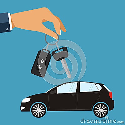 Hand with car keys. Concept rent or buying car. illustration in Cartoon Illustration