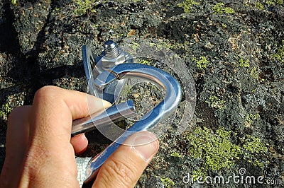 Hand carabiner Stock Photo