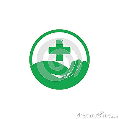 Hand care plus medical symbol logo vector Stock Photo