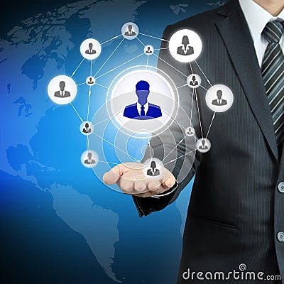 Hand carrying businessman icon network Stock Photo