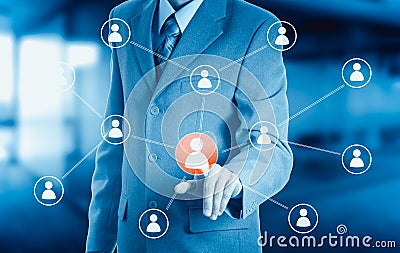 Hand carrying businessman icon network - HR,HRM,MLM, teamwork and leadership concept Stock Photo