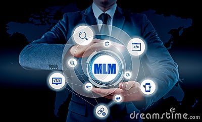 Hand carrying businessman icon network - HR,HRM,MLM, teamwork and leadership concept Stock Photo