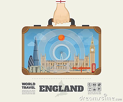 Hand carrying England Landmark Global Travel And Journey Infographic Bag. Vector Design Template.vector/illustration Vector Illustration
