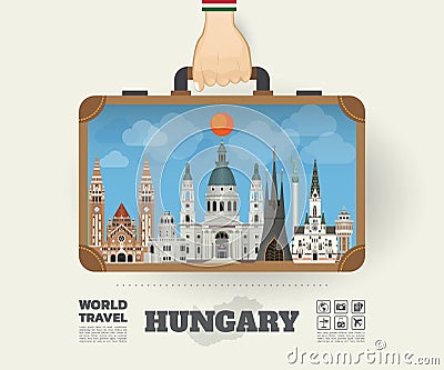 Hand carrying Hungary Landmark Global Travel And Journey Infographic Bag. Vector Design Template.vector/illustration Vector Illustration