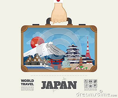 Hand carrying Japan Landmark Global Travel And Journey Infographic Bag. Vector Flat Design Template.vector/illustration.Can be us Vector Illustration