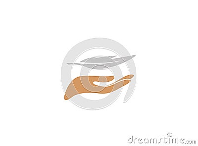 Hand carrying a quill or plume for logo design Cartoon Illustration